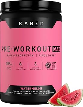 Kaged Pre Workout MAX Powder | Watermelon | Tingle Free, High Stim Pre-Workout | 305 mg Caffeine, Creatine, L-Citrulline | MAXCatalyst for Absorption | Supplements for Men & Women | 20 Servings