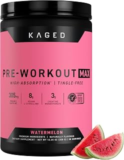 Kaged Pre Workout MAX Powder | Watermelon | Tingle Free, High Stim Pre-Workout | 305 mg Caffeine, Creatine, L-Citrulline | MAXCatalyst for Absorption | Supplements for Men & Women | 20 Servings
