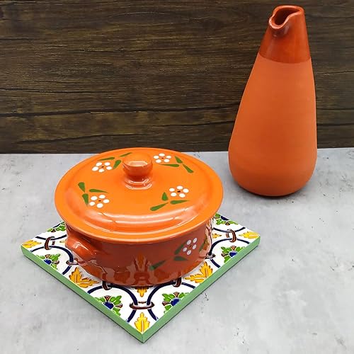 Miniatura 2 de Salvamanteles cuadrados de cerámica portuguesa pintada a mano, fabricado en Portugal (TG6)