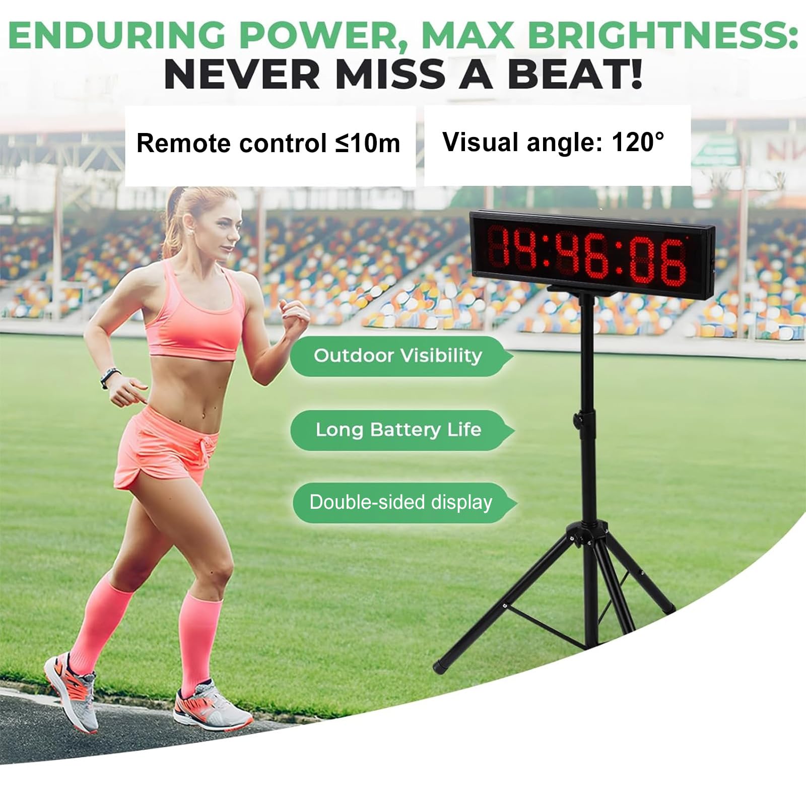 Cronómetro Digital De 1,5 Pulgadas para Carreras, Reloj De Doble Cara, Ángulo De Visión De 120°, Altura del Soporte: 65-145cm, Alcance del Control Remoto De 10m, para Promociones En Tiendas