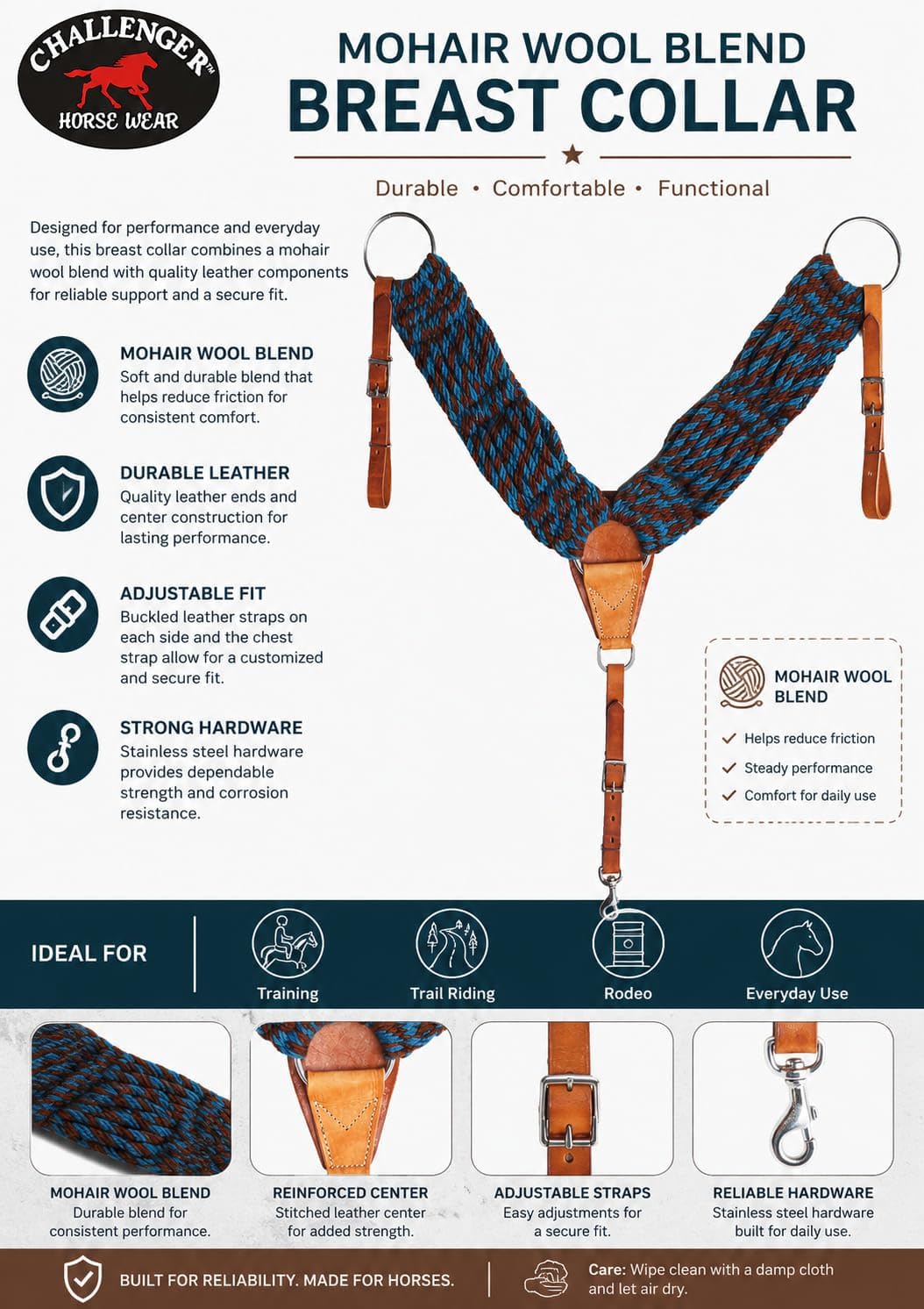 CHALLENGER Western Mohair 25-Strand Two-Tone Breast Collar Uptugs