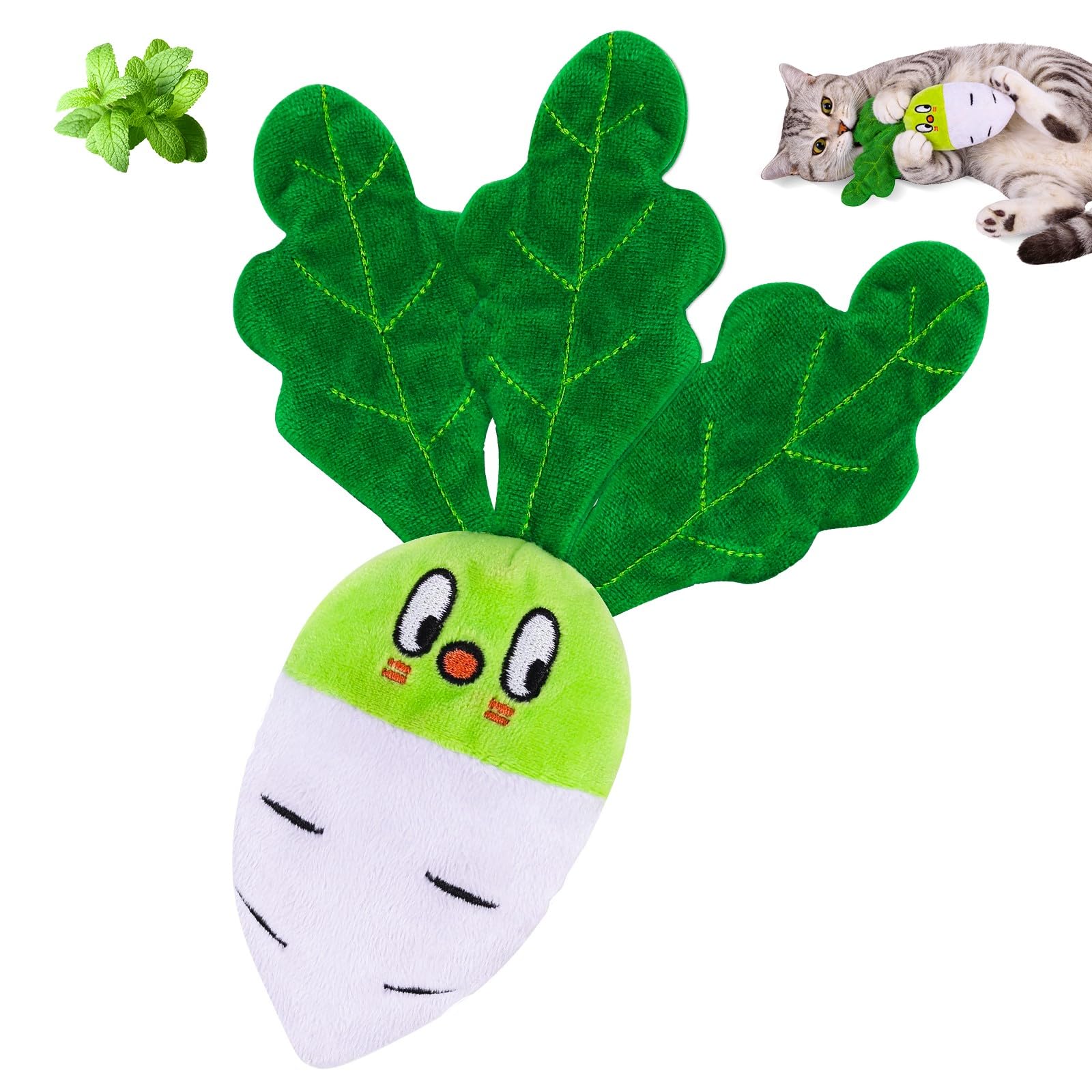 Zeepet Catnip Cat Toy – Long Kicker Toy with 2000mg Catnip & Bell, Soft Baby-Grade Plush, Interactive & Self-Play Cat Kicker for Indoor Cats & Kittens with Hanging Loop (White Radish)