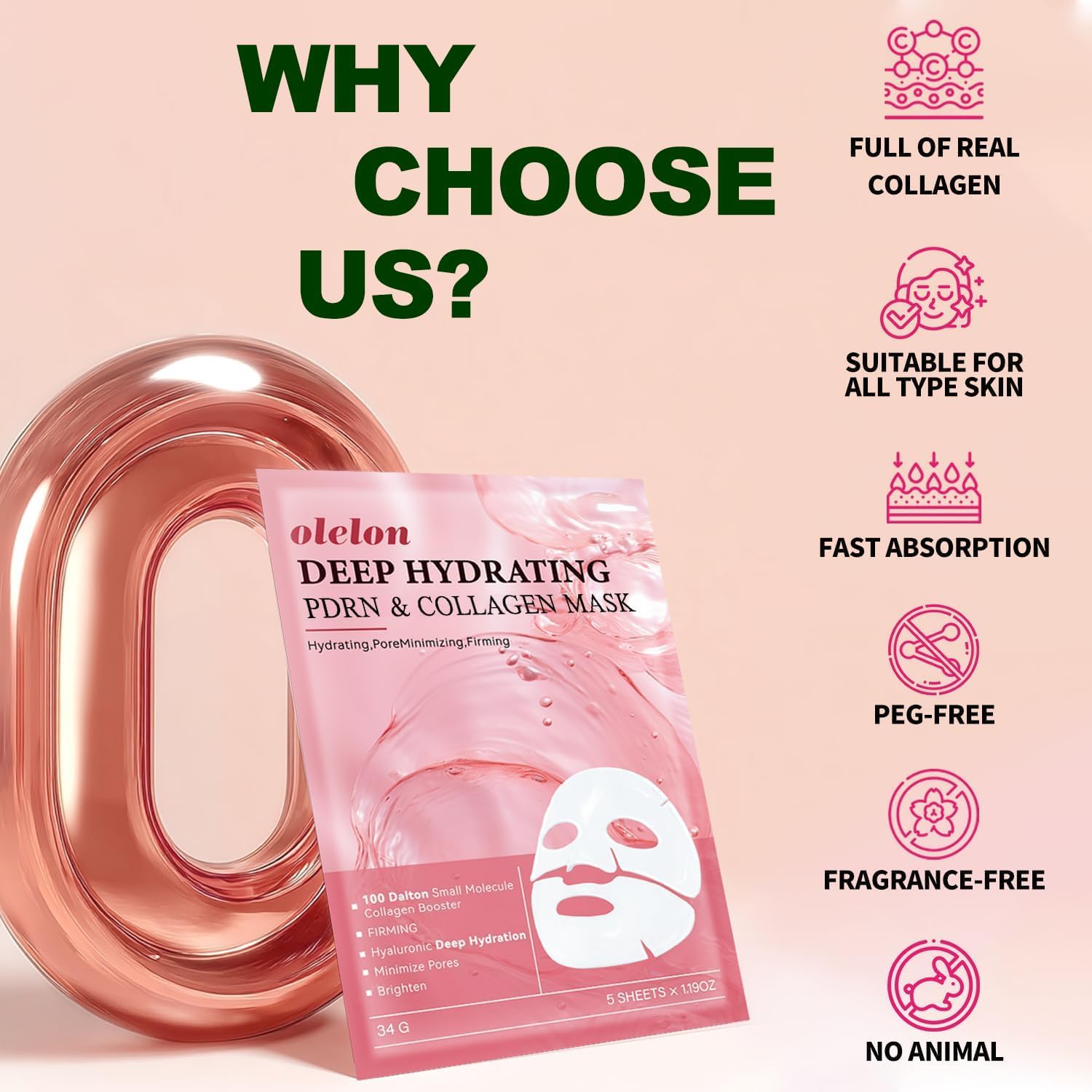 Collagen Face Mask Korean Skincare with PDRN- Overnight Hydrating Sleeping Mask with Niacinamide & Hyaluronic Acid | Firming, Moisturizing for All Skin（5 PACK) - Image 7