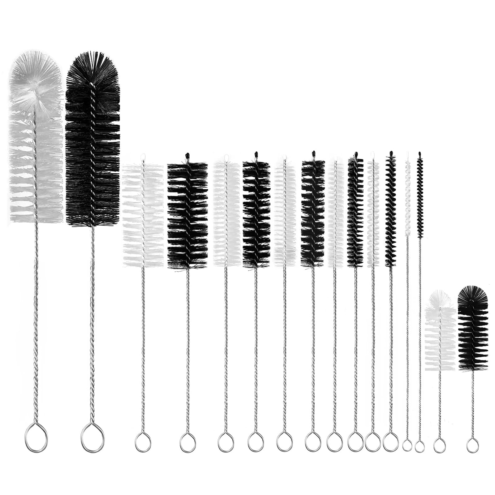 Bottle Brush,16 Pcs Straw Cleaners,Pipe Cleaning Brushes,Small Brushes for Cleaning,for Washing Narrow Neck Water Bottles Jars Teapot Spout Coffee Machine Tube(White&Black)