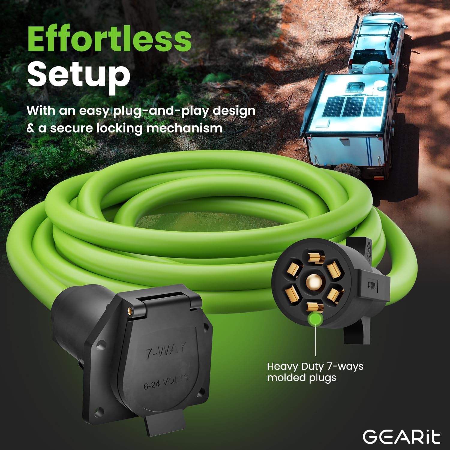 GEARit 7-Way Trailer Extension Cord (1 Foot) 7-Pin Trailer Plug Inline Cord Wire Harness Cable Double Prongs Connector for Gooseneck Hitch, Truck, Camper, RV - 1ft feet