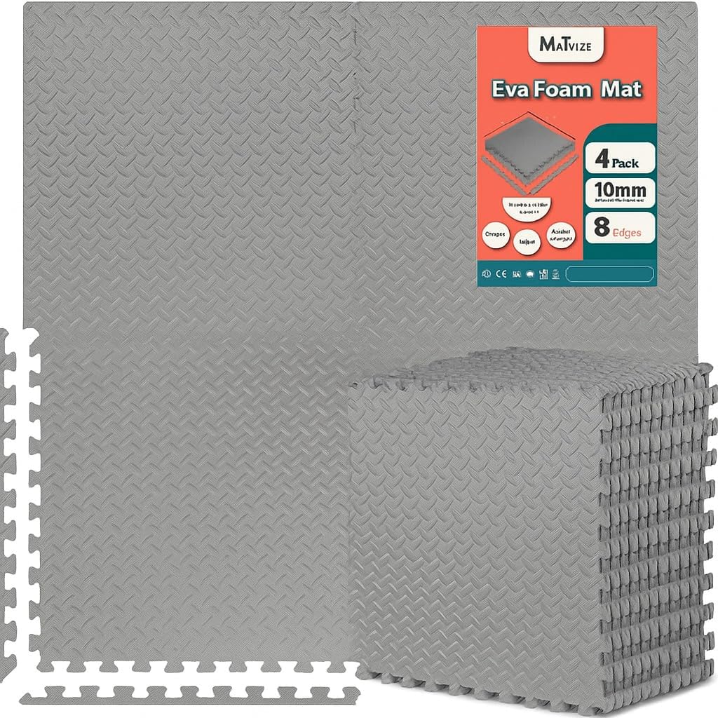 MaTvize EVA Foam Gym Flooring Mats – (60cmx60cm) 1cm Thick, 20 Pcs Grey Interlocking Floor tiles, Non-Slip, Thick Exercise Mats, Home,Yoga & Kids Play (Grey, 1cm Thick, 20 Tiles (80 Square Feet))