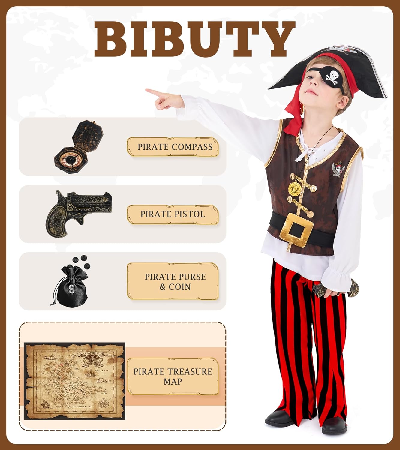 Pirate Costume Kids Halloween Costumes for Boys Girls, Pretend Play & Dress Up Clothes for Little Boys Girls Halloween Costumes for Kids, Toddler Boys Pirate Costume Toys Gifts for 3-6 - Image 7