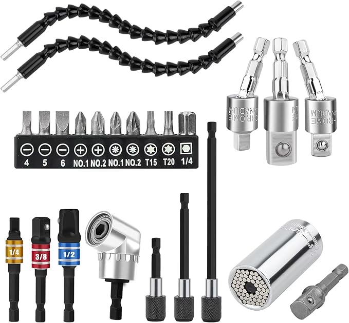 MXiiXM Flexible Drill Bit Extension Hex Shank Kit 25Pcs, 105° Right