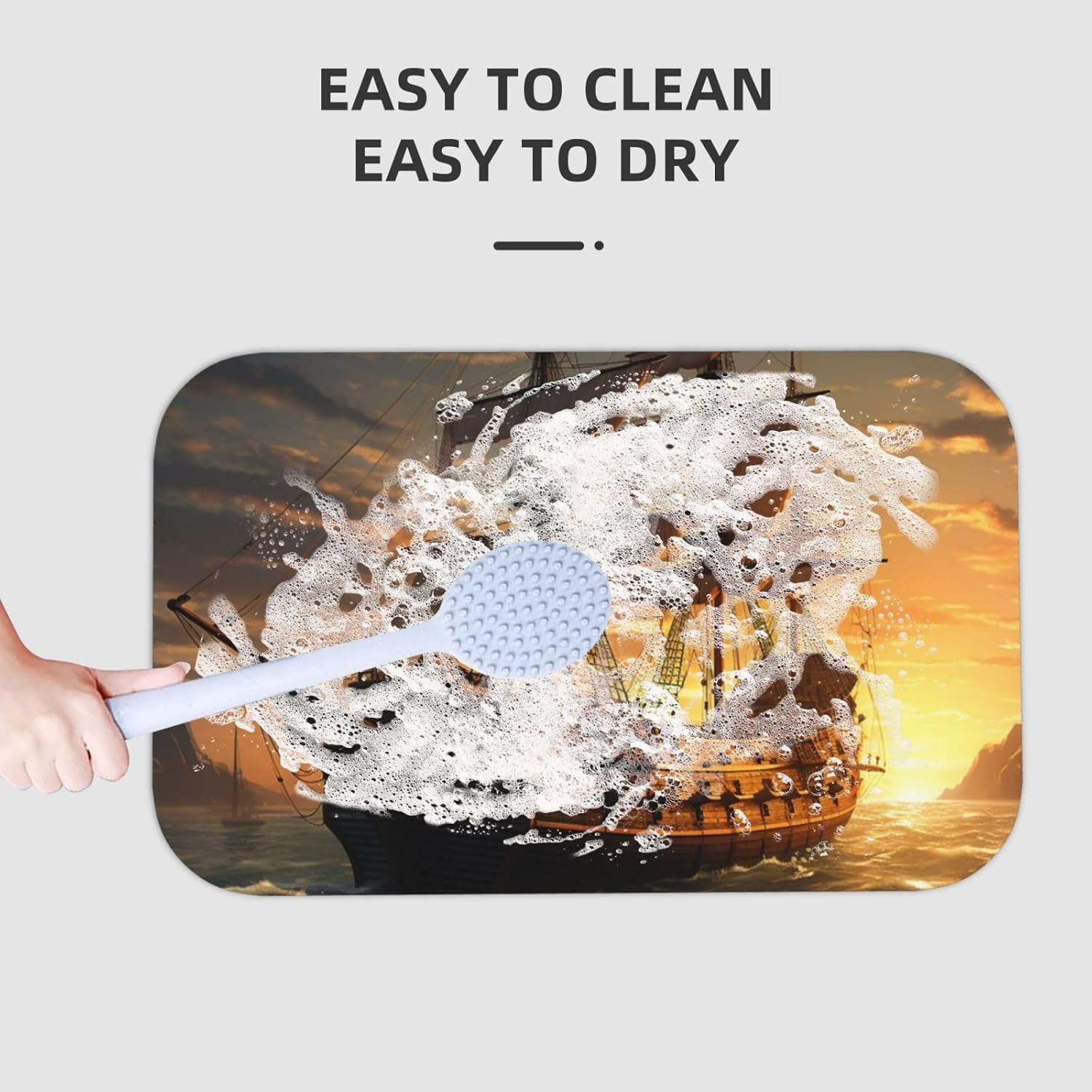 Stone Bath Mats Fantasy Pirate Ship Diatomaceous Earth Bath Mat Super Absorbent Bathroom Floor Mat Quick Drying Diatomite Shower Mat for Shower Bathtub Bathroom Accessory 19.7x31.5in