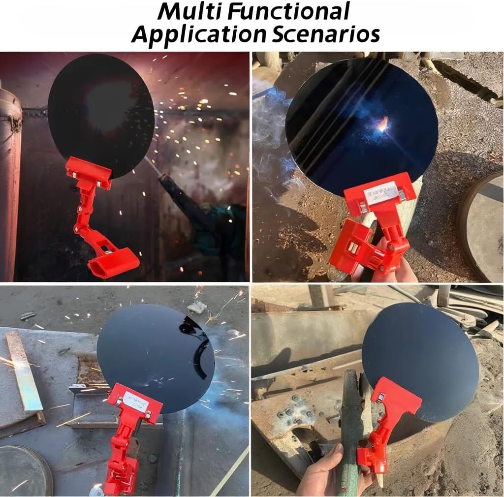 Portable Welding Blackout Panel with 360 Degree Rotation, Eye Protection, and Gloves, 18cm Round, Multi Function Face Panel for Welding, alternative to Welding Guard and Hood.