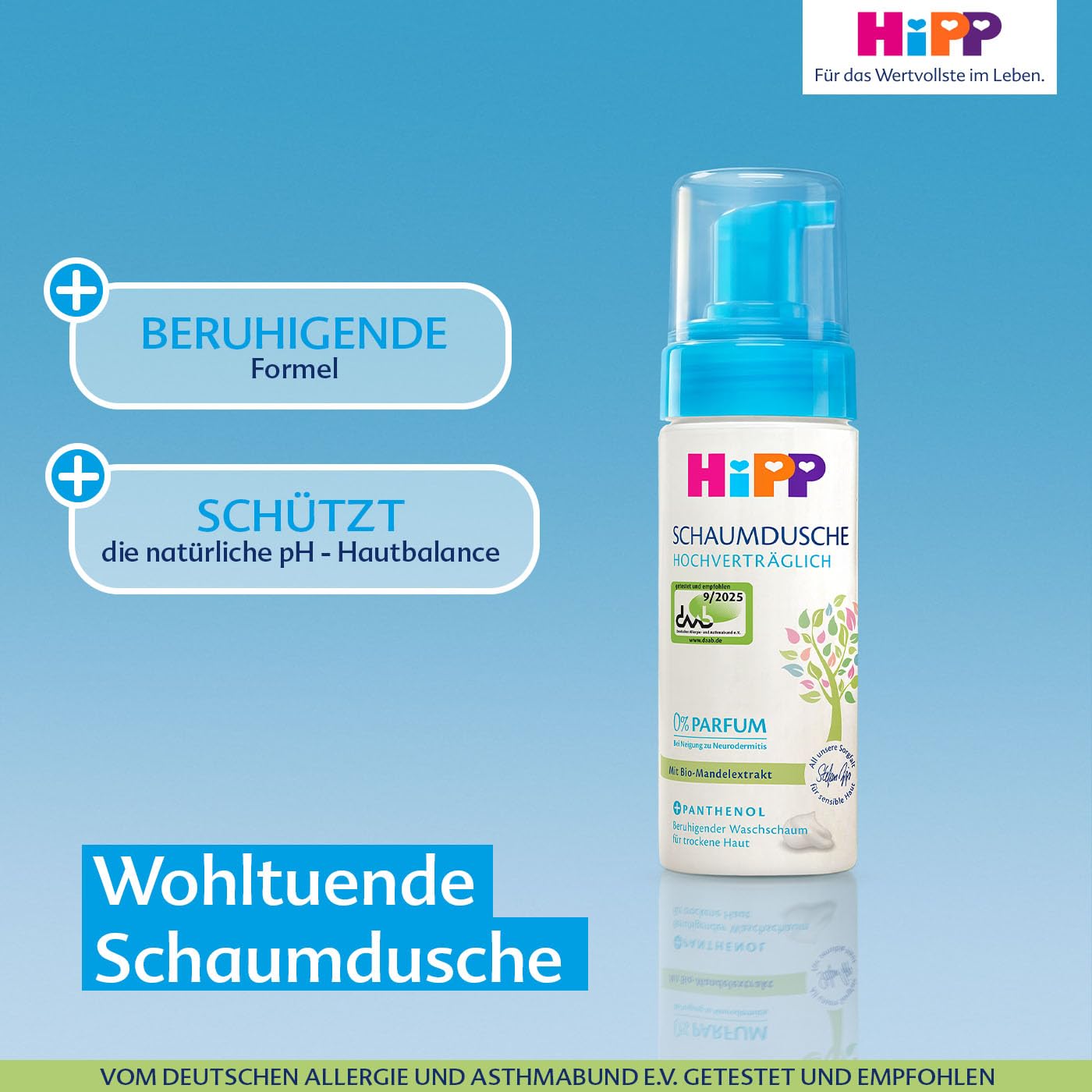 HiPP Schaumdusche Hochverträglich für Trockene Haut, Hypoallergen, Parfumfrei, mit Panthenol und Bio-Mandelextrakt, 150ml - 5
