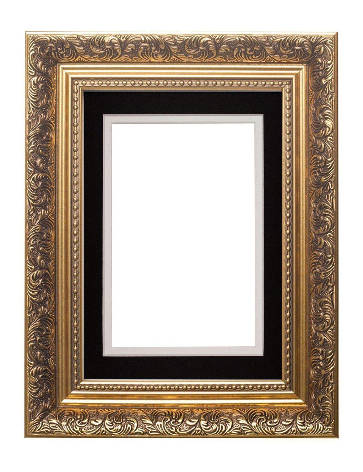 Memory Box French Baroque Style With Mount Ornate Swept Antique StylePhoto frame/picture frame/poster frame - Gold Frame with Black on White Double Mount - A1 for A2 pictures
