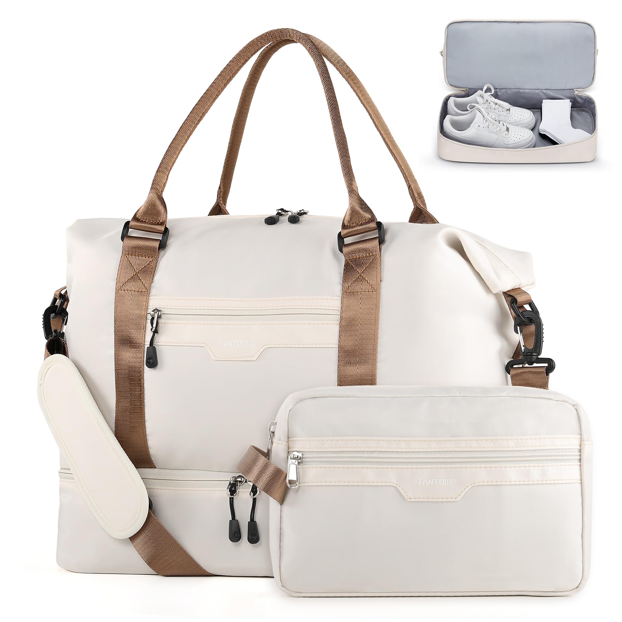 TANTOMI Borsa da viaggio, Bianco panna, Classico