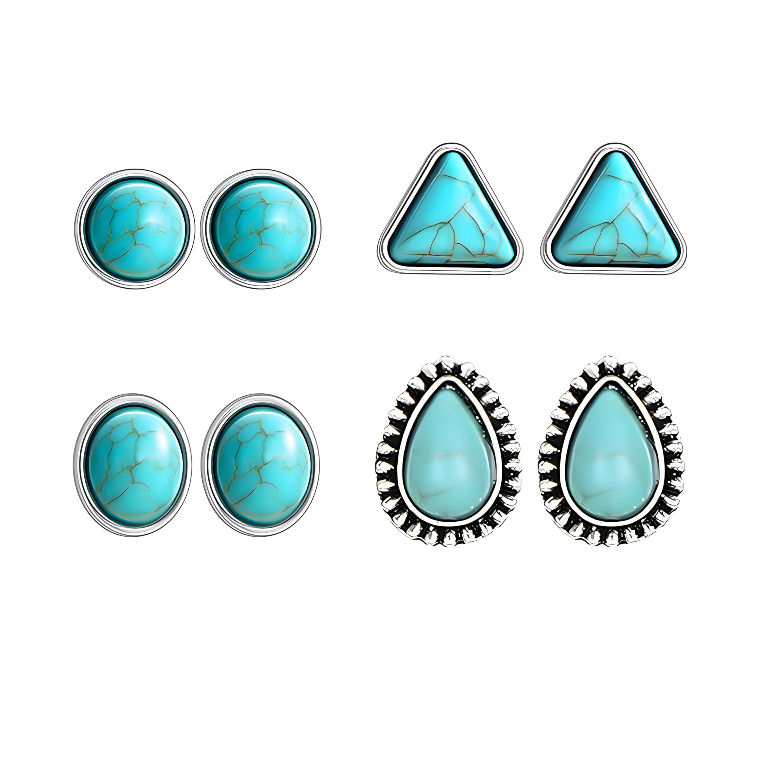 9-20 Pairs Turquoise Stud Earrings for Women Bohemian Western Gemstone Oval Round Flower Square Turquoise Earrings Statement Ethnic Boho Jewelry