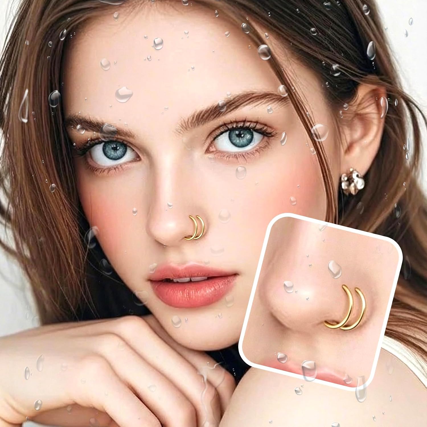 22Pcs Gold Nose Rings for Women and Men,Stainless Steel Nose Piercing Jewelry Set with Studs,Hoops&Septum Rings,Includes Screw,L Shaped&Flat Back Nose Studs
