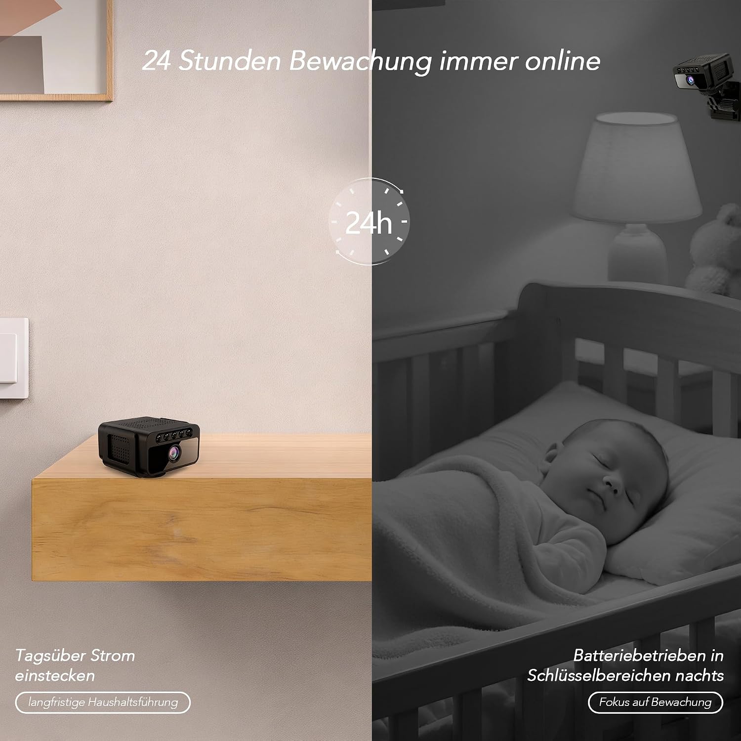 Mini Kamera, 4K WLAN Überwachungskamera Innen Akku mit Netzbetrieb – WLAN Überwachungskamera mit 150° Ultra-Weitwinkel, PIR-Bewegungsmelder, Nachtsicht, Unterstützung für SD Cart&Cloud-Speicher - 5