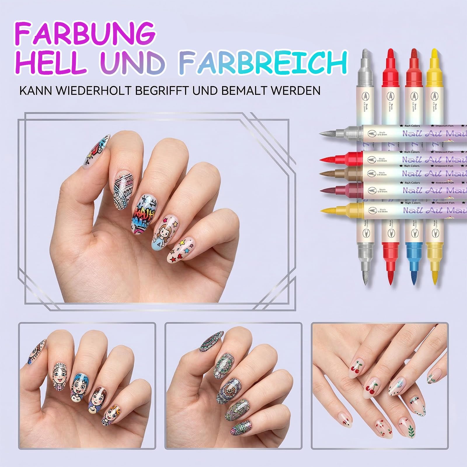 24 Farben Nagellack Stift Set, 0.5mm Nail Art Marker für 3D-Nagelkunst, Nagellackstifte für Nägel Kinder, Nageldesign für DIY Nagelkunst, Premium-Schnelltrocknungsformel