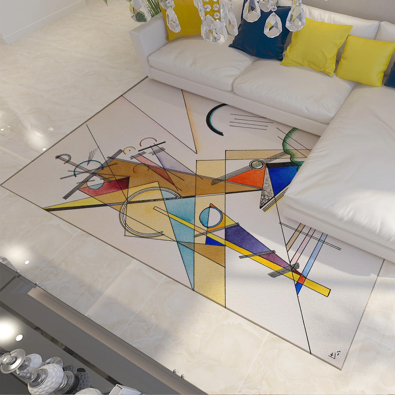 Tapis de salon ultra doux 140x200cm à motif géométrique abstrait