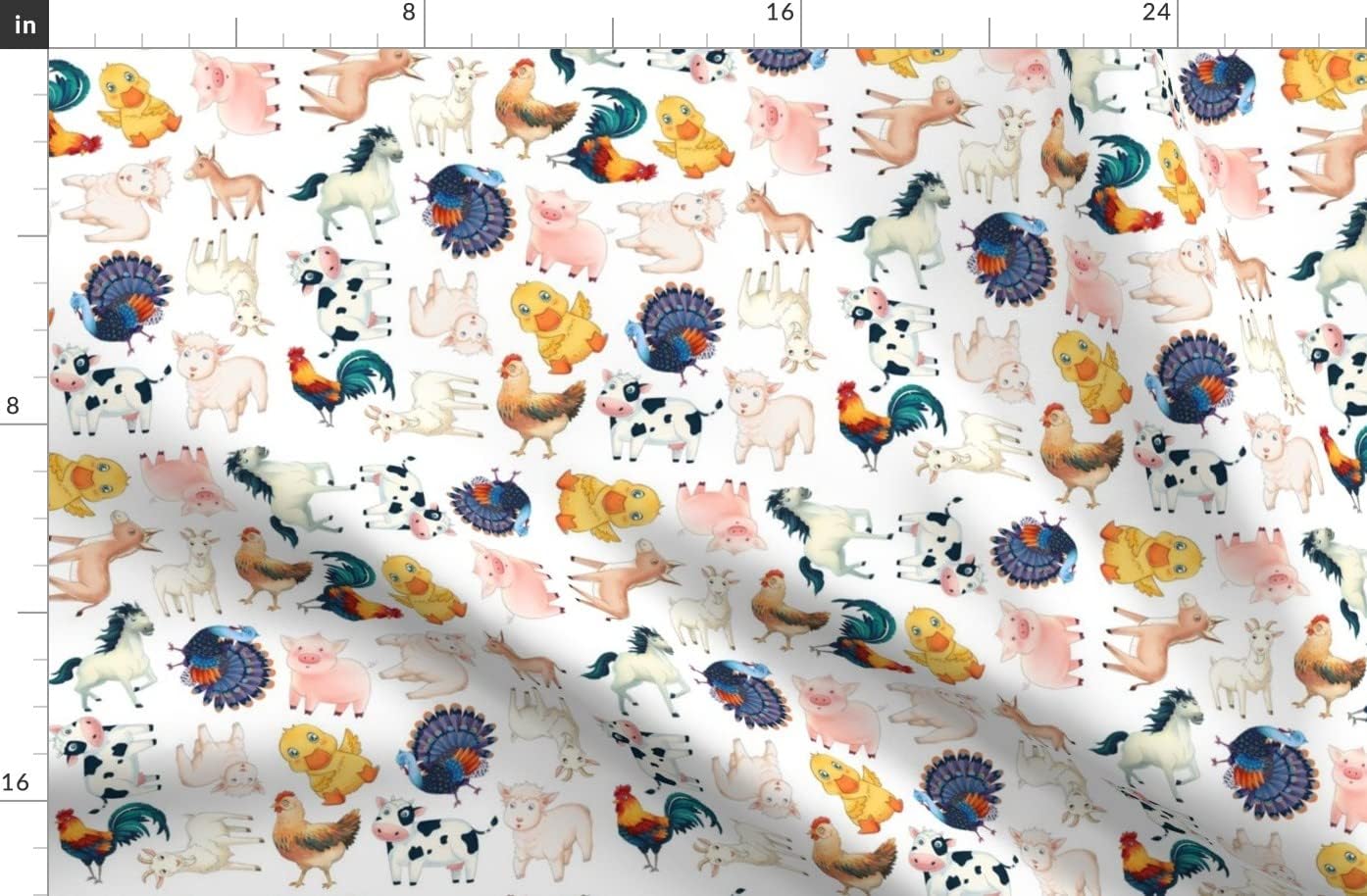 Spoonflower Fabric - Farm Animals Nursery Rooster Chicken Horse Pig Sheep Goats Cow Duck Printed on Organic Cotton Sateen Fabric by The Yard - Sewing Quilting Apparel Home Decor