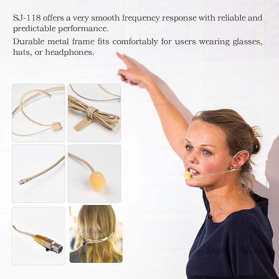 Headset Microphone - Discreet Dual Ear Hook Headworn mic Ideal for Shure Wireless Bodypack Transmitter for Lectures, Theater, Podcasts With Rugged Storage Case - 4 Pin Mini XLR TA4F Plug