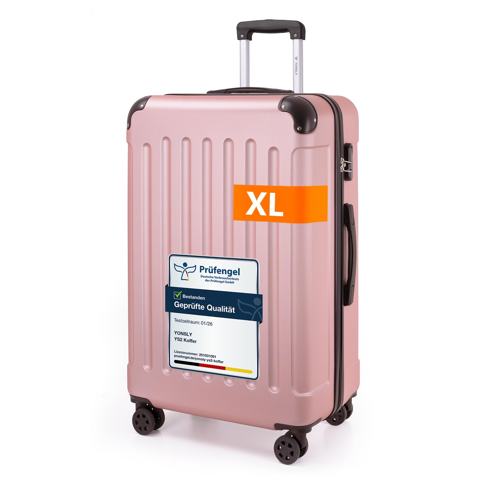 YONSLY Gepäck Reisekoffer, Trolley Rollkoffer Handgepäck, Hartschalenreisekoffer mit 360° Lenkrollen, Zahlenschloss, Mehrstufiger Teleskopgriff