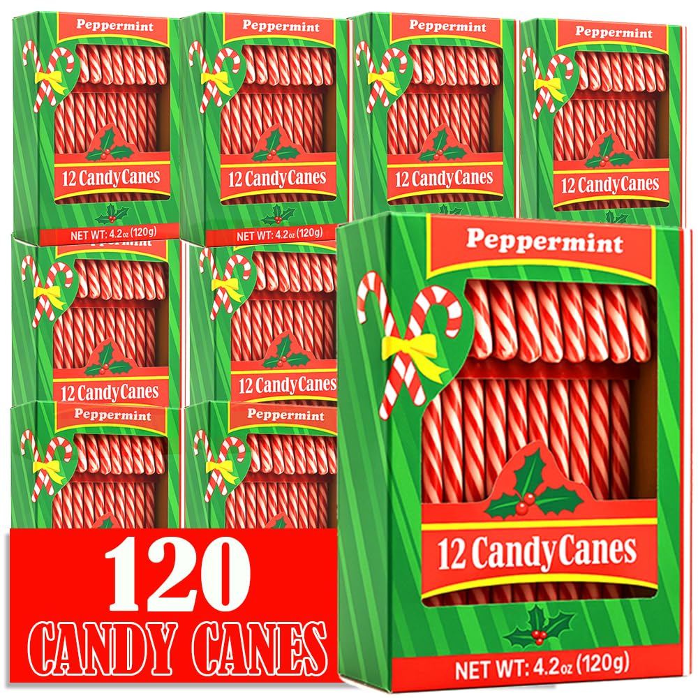 Candy Canes Peppermint Flavored 120 Pieces Individually Wrapped Red & White - Holiday Edible Regular Size Bulk Pack Candy Cane