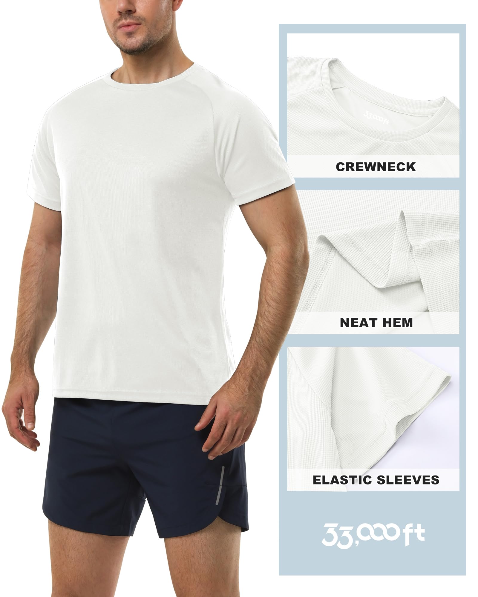 33,000ft Pack de 3 camisetas deportivas de manga corta para hombre, de secado rápido, transpirable, corte regular, para correr y entrenar