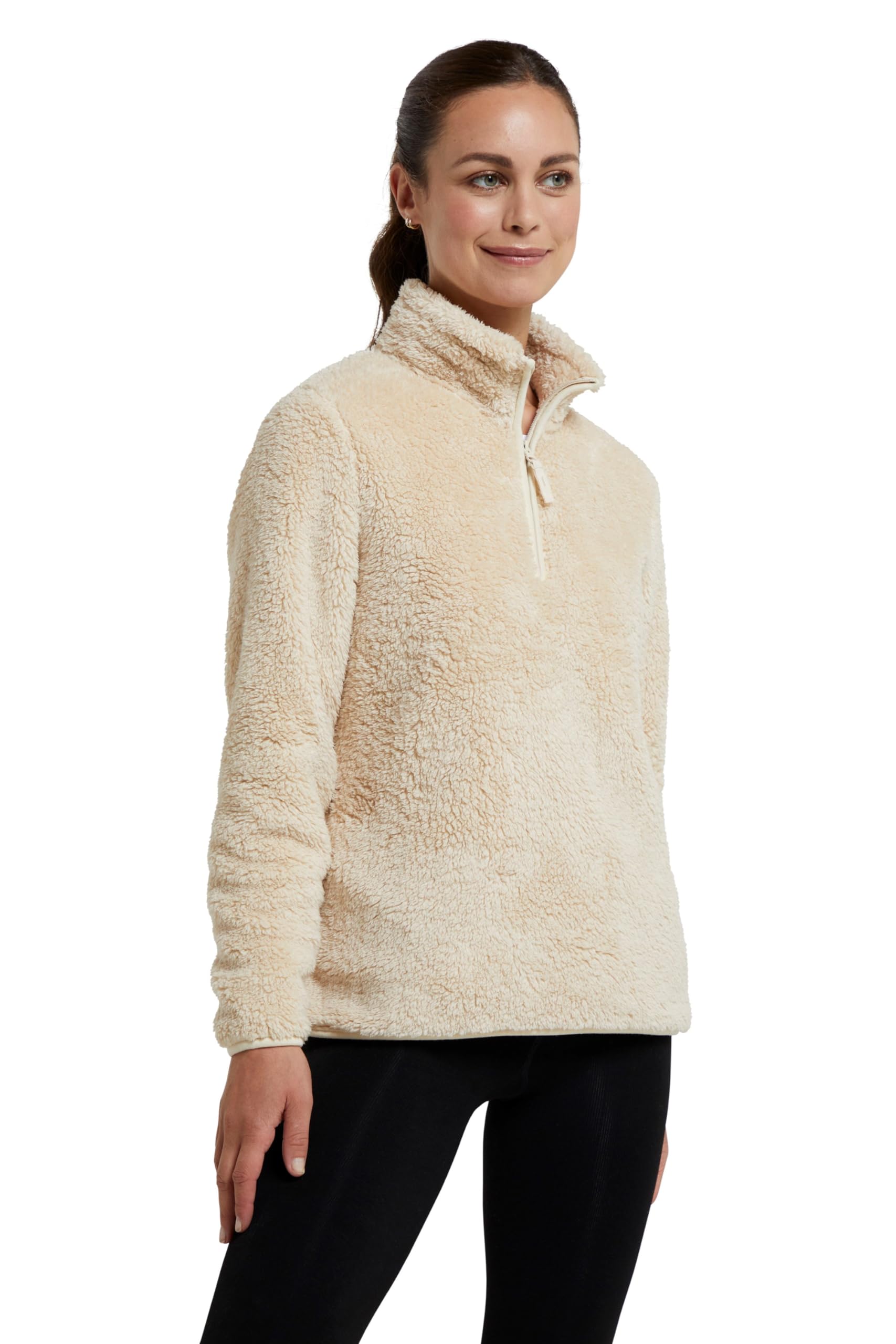 Mountain Warehouse Women's Beige 'Teddy' Breathable Warm Cosy Half Zip Fleece Teddy Borg Sweatshirt In | Size: 22