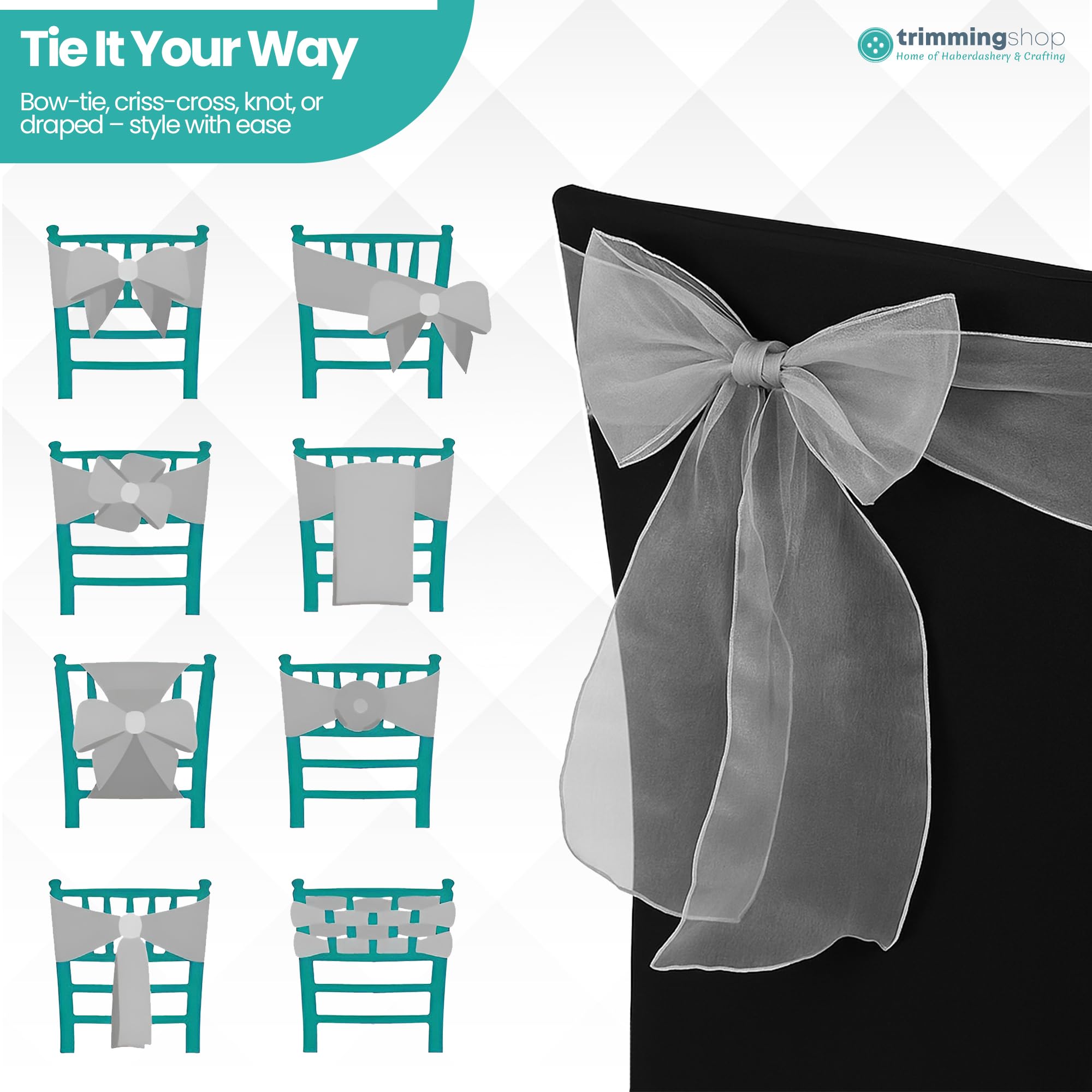 Trimming Shop Chaise en Organza Sashes pour Mariage, Chaise Fuller Bows Cover Cover Bow Sash pour Fournitures de fête, Anniversaire, Noël, Chaise de Banquet, Blanc, 75pcs