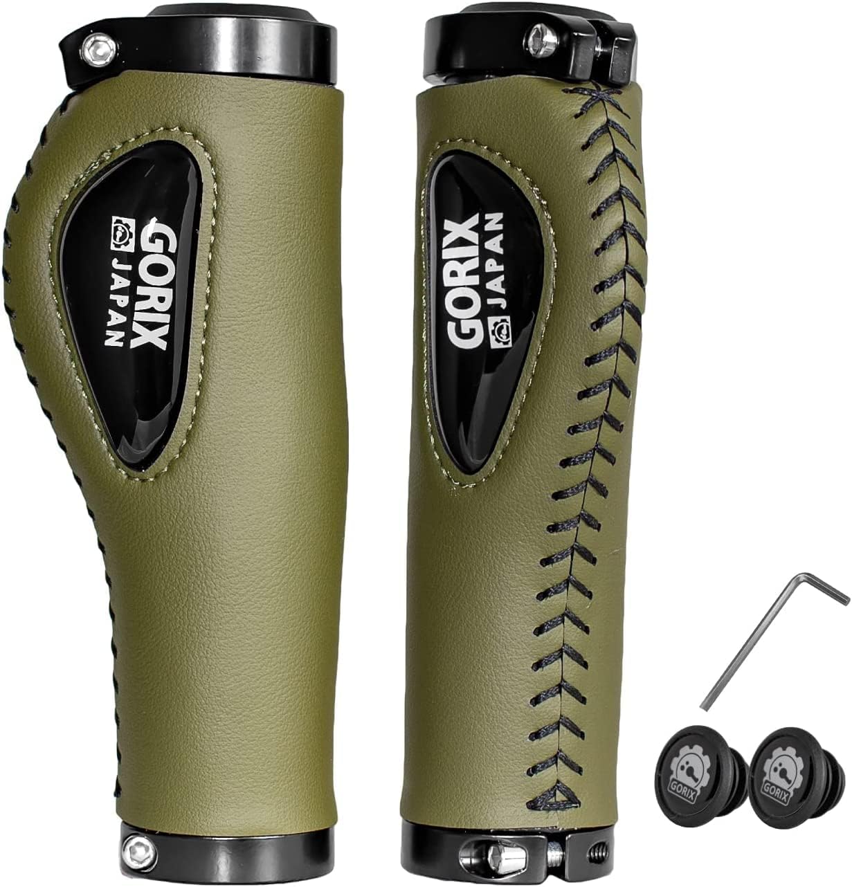 GORIX Bike Leather Ergo Grip Antique Handlebar Bicycle Cycling (GX-501) (Olive)