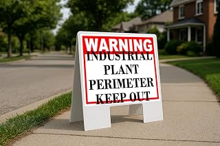 Industrial Plant Perimeter Keep Out Warning Folding Coroplast A-Frame Double Sided 23x23 in. Sign