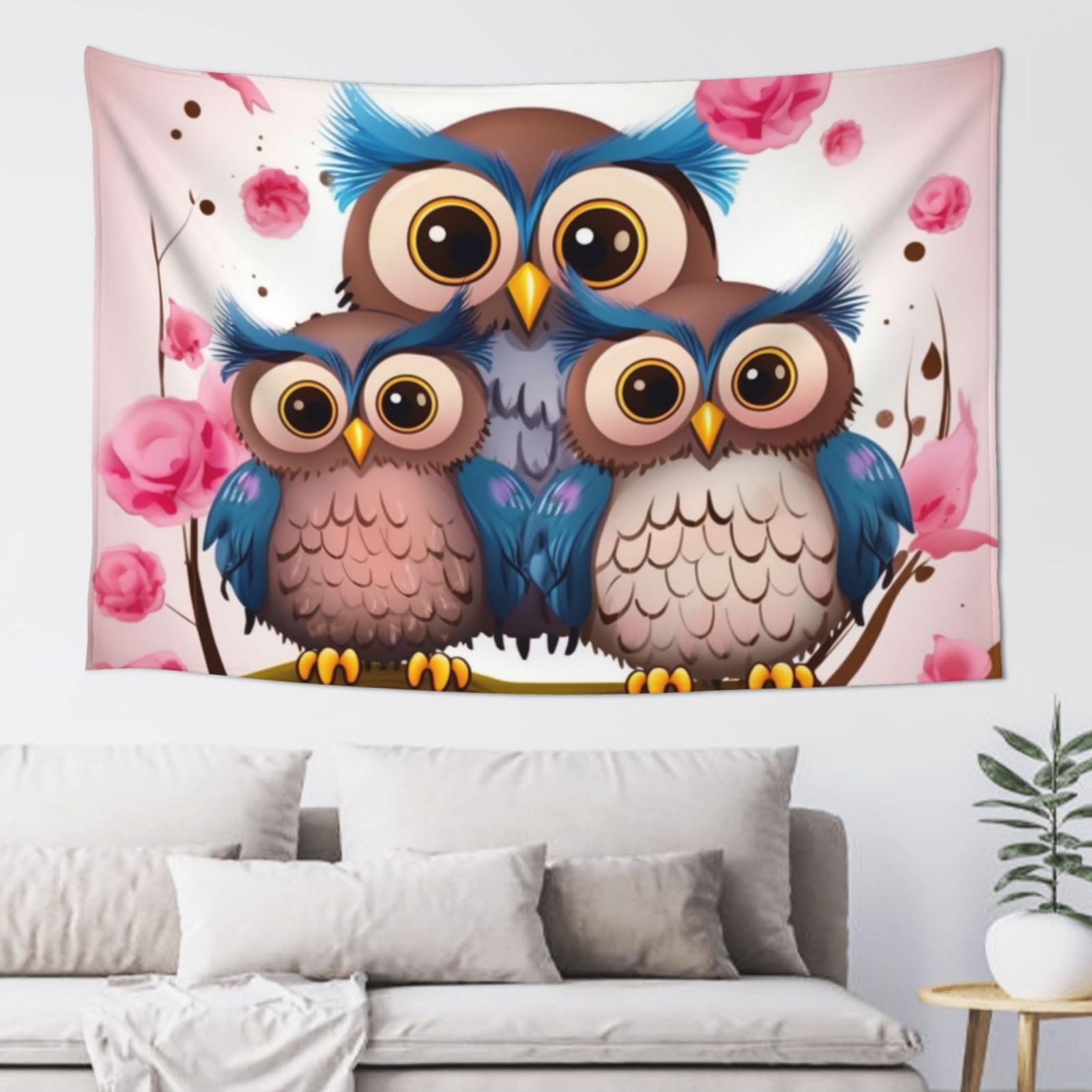 Fodpand Black Cute Owls Tapestry Dorm Decor, Party Backdrop Aesthetic Tapestries Wall Hanging Banner For Bedroom, Modern Wall Art Poster Blanket, Home Decor Wall Tapestry 60"X40"