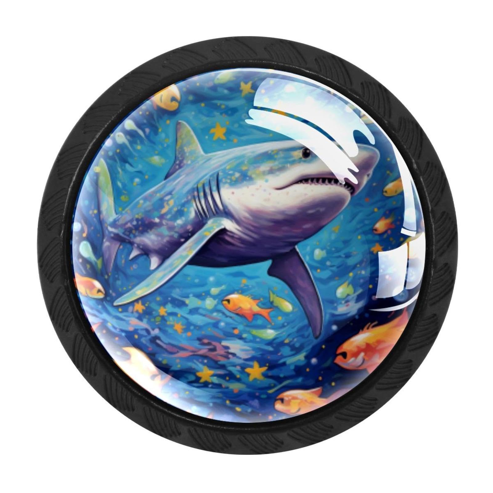 CHENZZZZ 4 pcs Starry Sky Shark Cabinet Knobs Crystal Drawer Pulls for Kitchen, Bathroom Cabinet, Dresser and Cupboard