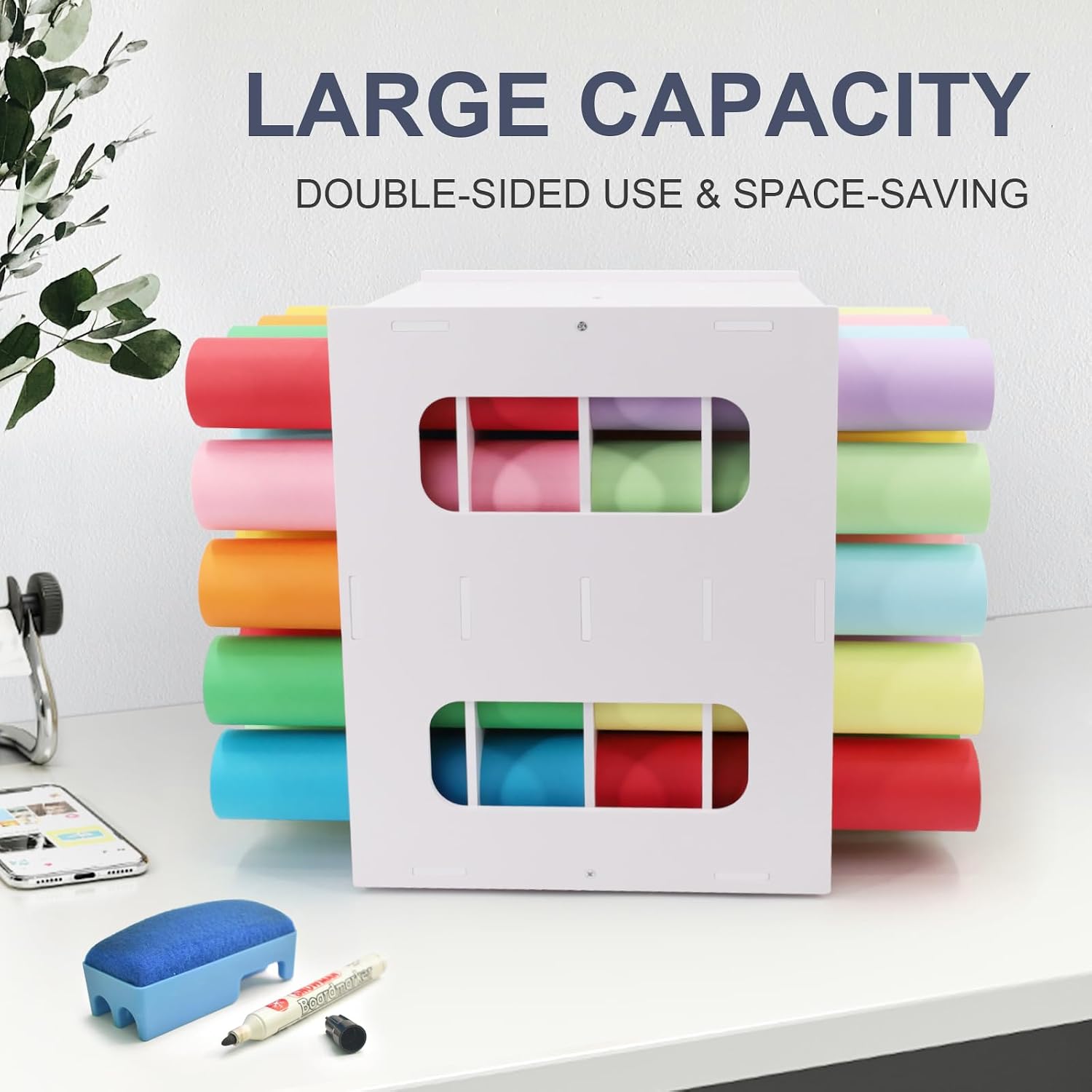 SONGWAY Vinyl Roll Storage Rack - 40-Holes Mini Vinyl Roll Holder, 360-degree Rotating Craft Paper Storage Organizer for Craft Room Home Office School