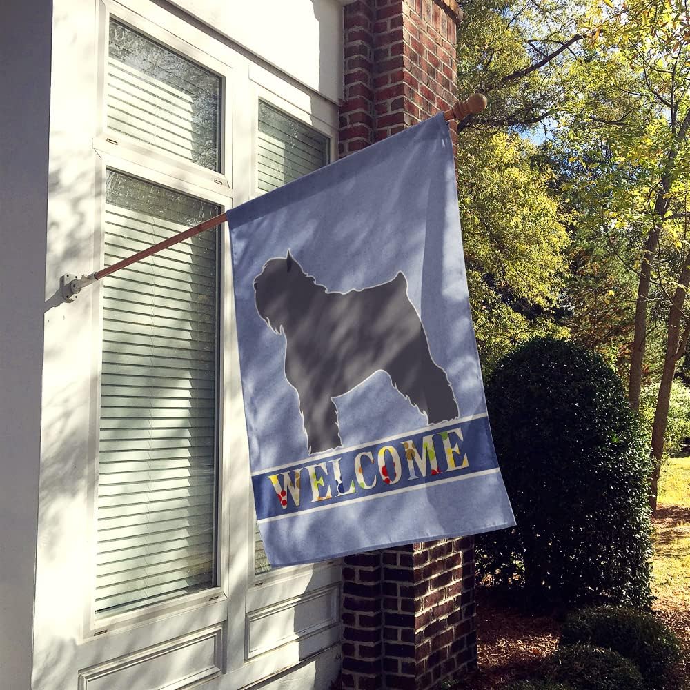 Caroline's Treasures BB8302CHF Bouvier des Flandres Welcome House Flag, Blue Large Porch Sleeve Pole Decorative Outside Yard Banner Artwork Wall Hanging, Polyester, House Size, Multicolor