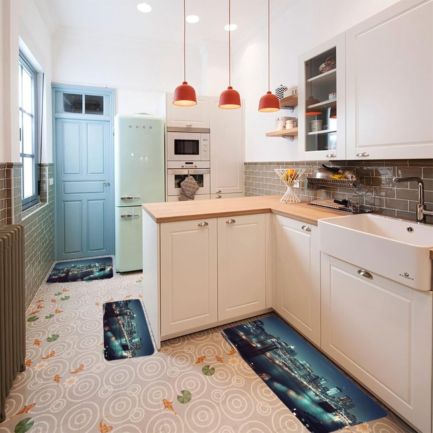 New York Kitchen Rugs Sets of 3 Washable Non Slip Kitchen Rug Water Resistant Carpet Piece Anti Fatigue Kitchen Mats Soft Comfort Standing Mat Modern Area Rug