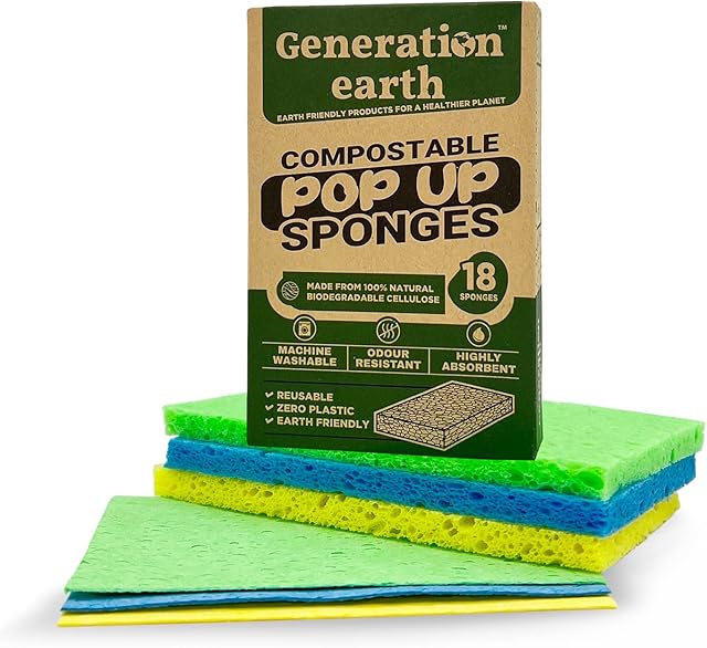 18pcs 'POP-UP' Washing Up Sponges | Compostable POP UP Sponges | Eco Washing Up Sponge | Eco Sponges Washing Up | Eco Kitchen | Cellulose Sponge | Eco Cleaning Products | Generation earth - UK Seller