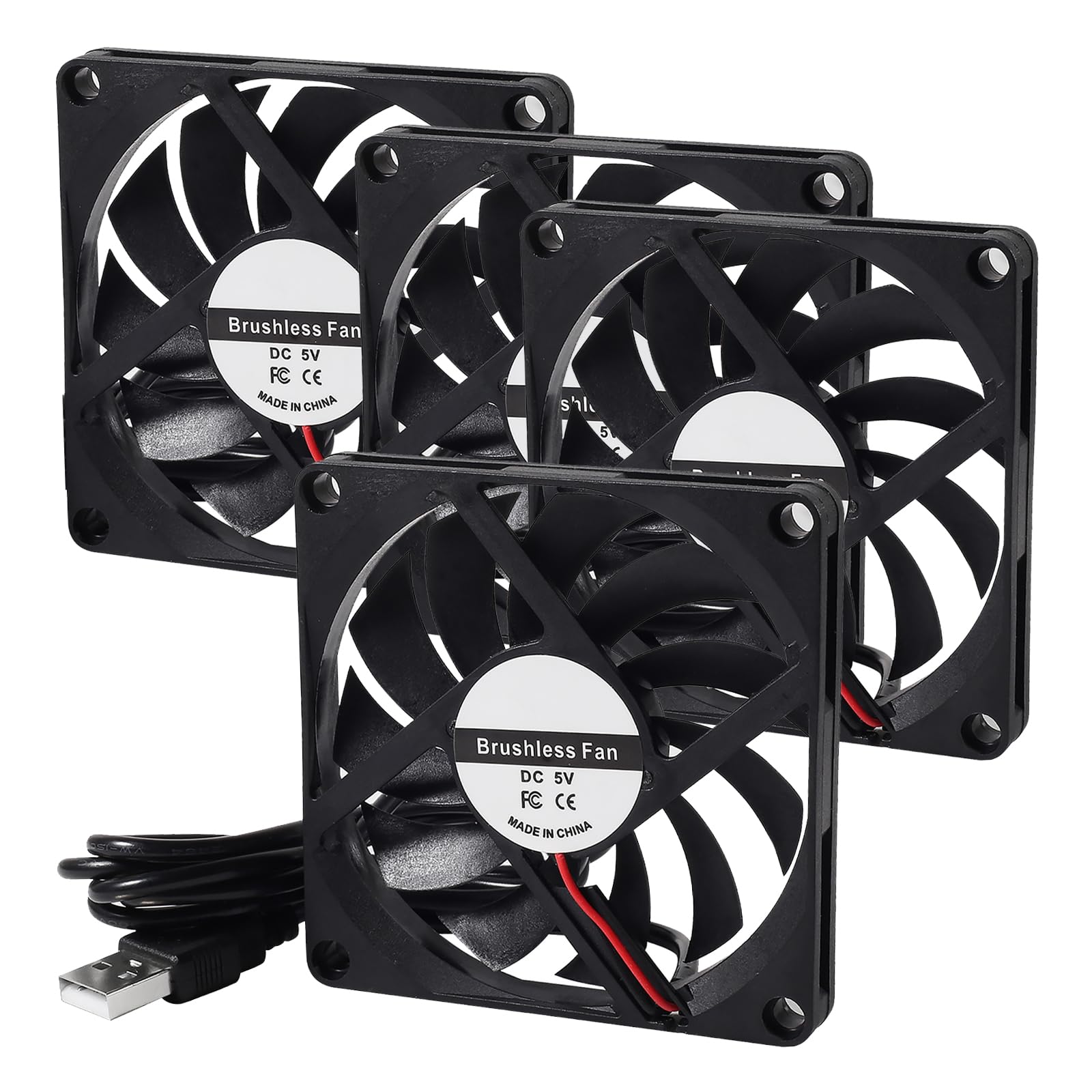 DIANN 4 ventiladores de refrigeración 8010 de 5 V 0,27 A, USB, 80 x 80 x 10 mm, sin escobillas, CC para computadora, disipador de calor, ventilador de refrigeración de 80 mm x 10 mm