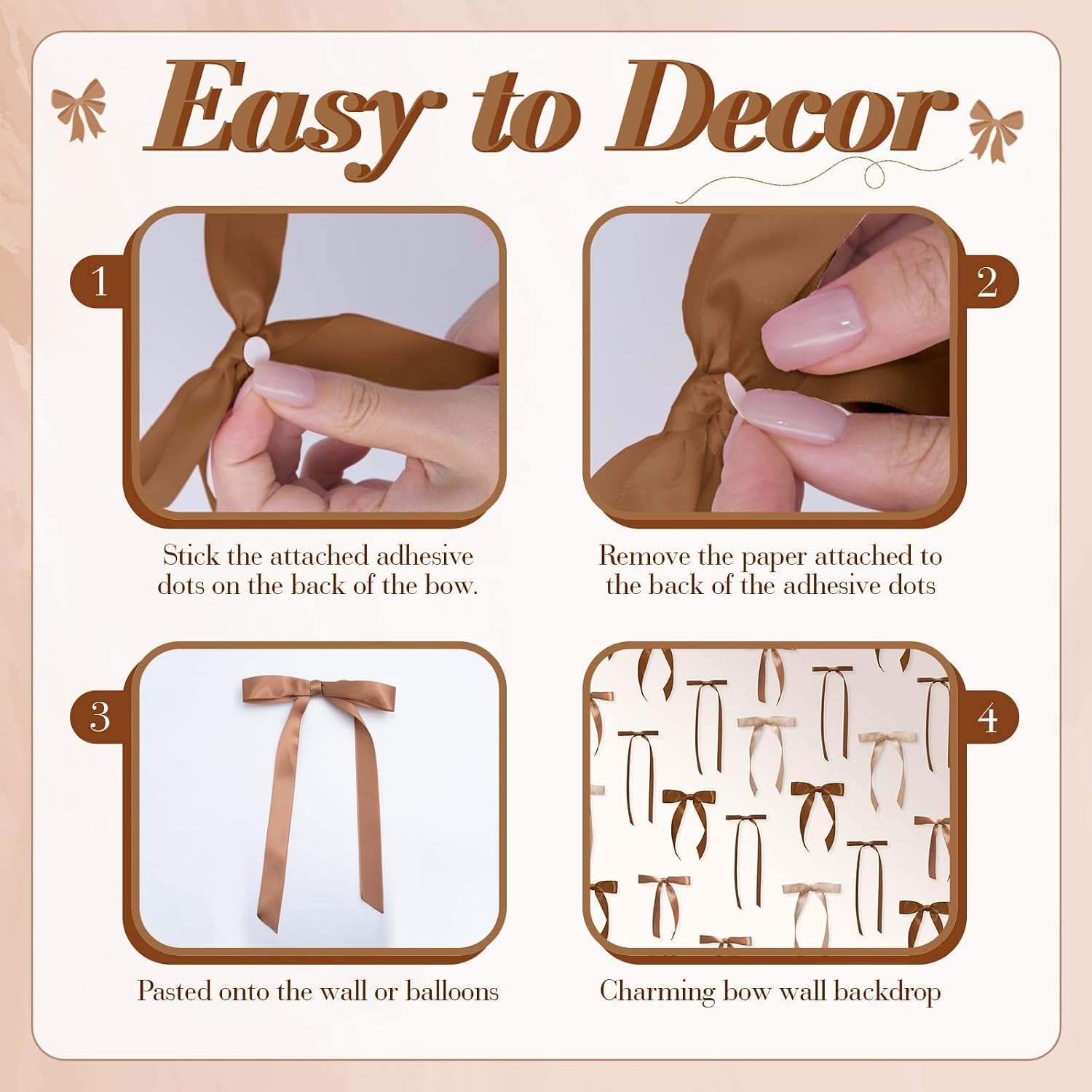 28 Pcs Brown Bow Wall Backdrop for Coquette Party Decor, DIY Bow Backdrop Decor with Mixed Colors & Sizes for A Tini Older Birthday, Espresso Martini Party Love is Brewing Bridal Shower(Brown)