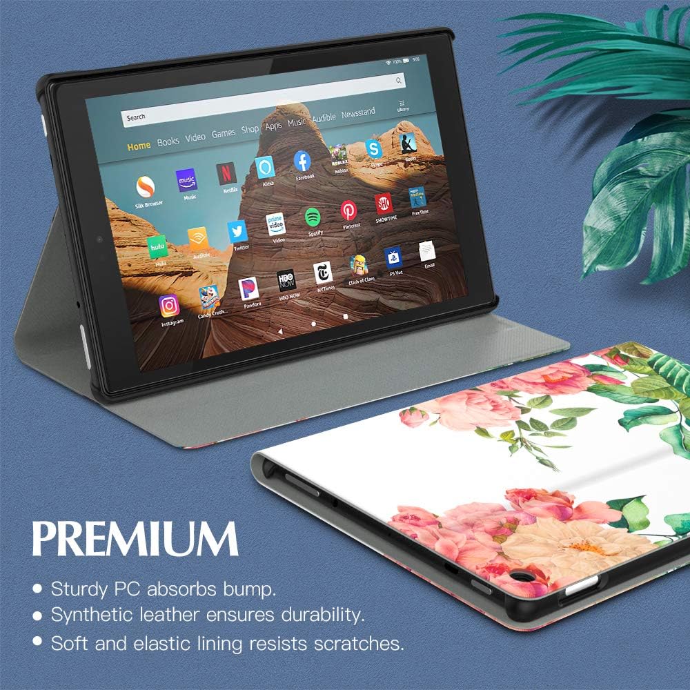 Dadanism Case Fits All-New Amazon Fire HD 10 Tablet Case (7th and 9th Generations, 2017 and 2019 Releases), Lightweight Stand Cover with Auto Wake/Sleep - Blooming Bouquet