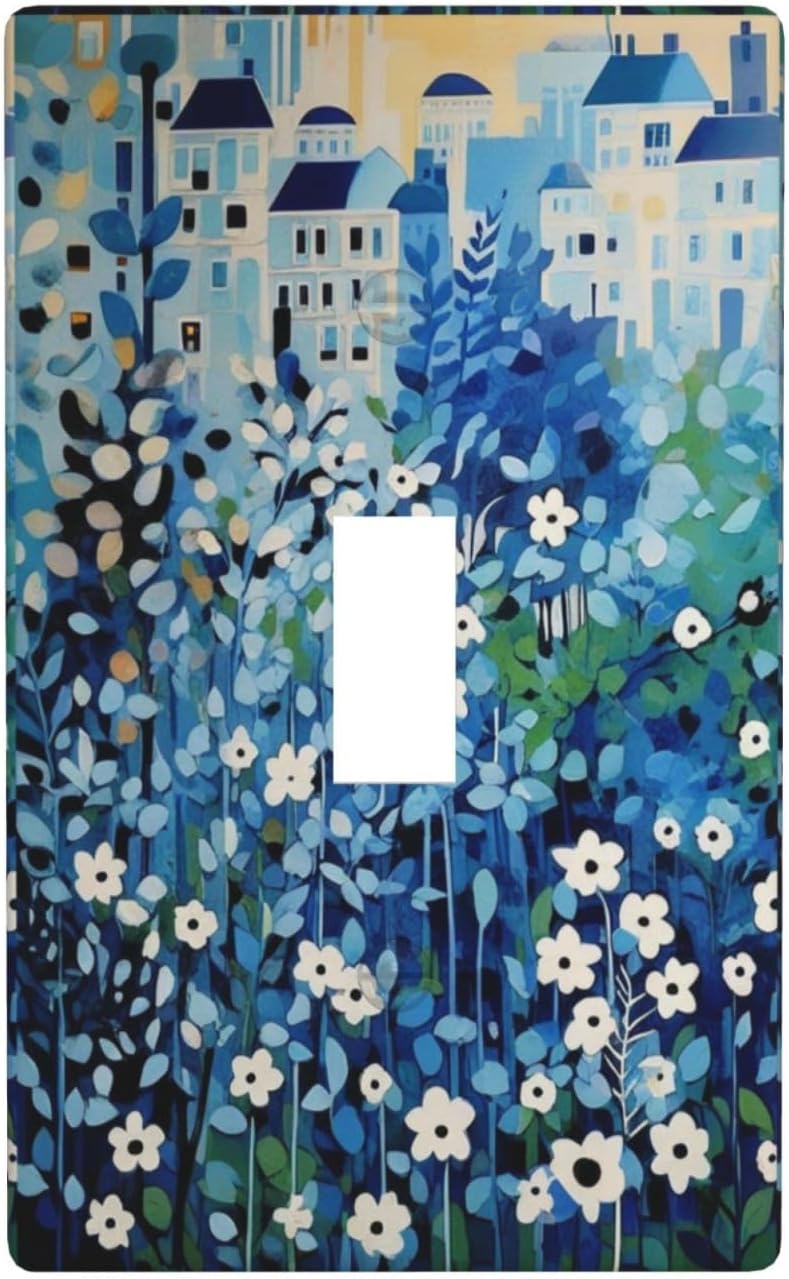 Whimsical flower - filled town Single Toggle Art Light Switch Cover