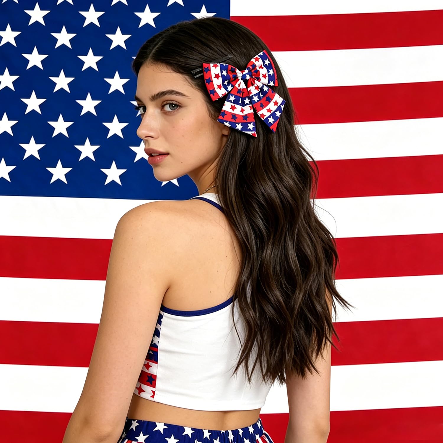 4th of July Patriotic Hair Bow Clips 2Pcs Red White Blue Star Stripe Bow Barrettes Independence Day Hair Accessories American Flag Hair Clips for Women Parade Memorial Day Hair Styling Decorations image 5