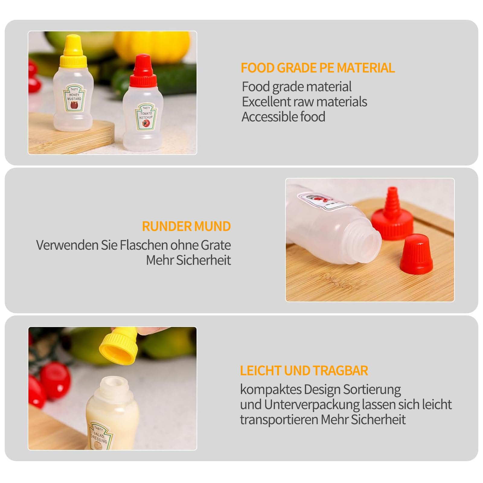 Mini Bouteilles à Sauce Réutilisables 25 Ml - Idéales Déjeuner, Pique-nique, Camping, étanches