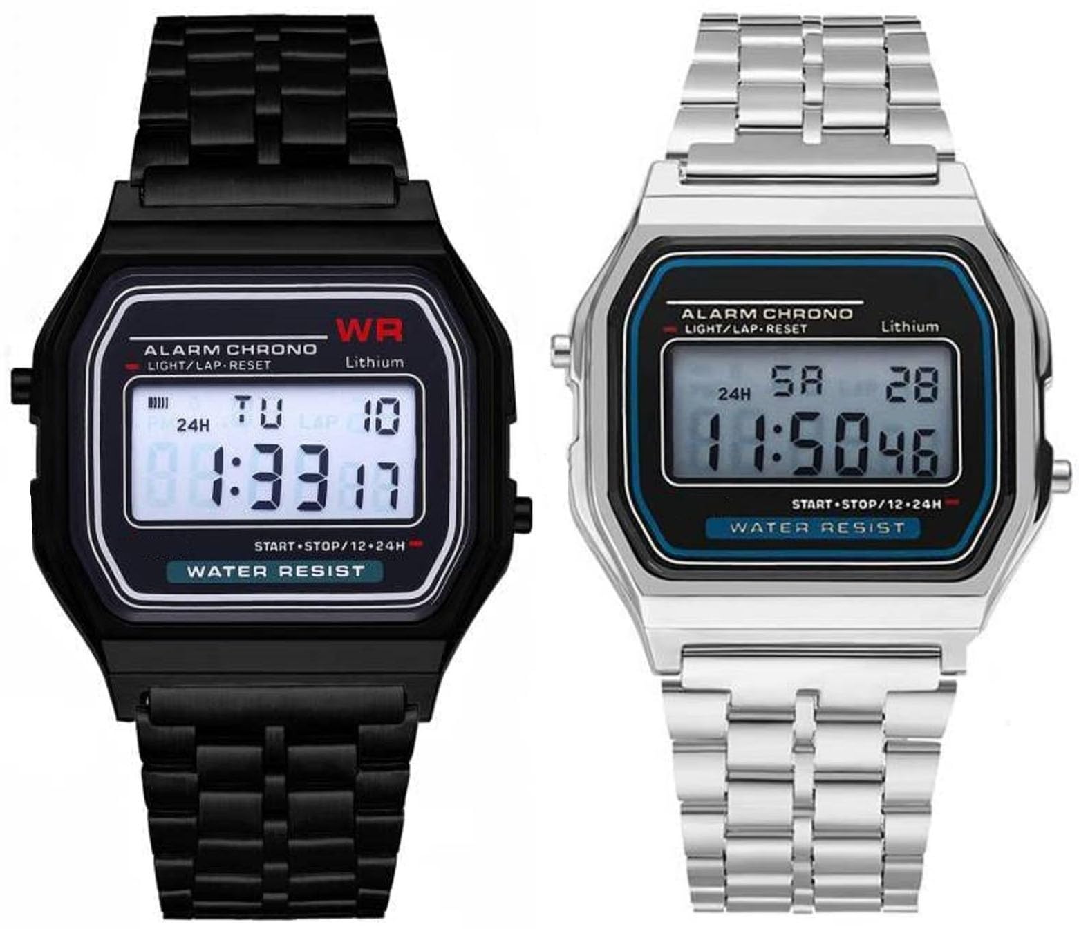 Brand 2 Combo Digital 4 Colours Vintage Square Dial Unisex Water Resist Watch for Men Women Pack of 2 (WR70)-image-9