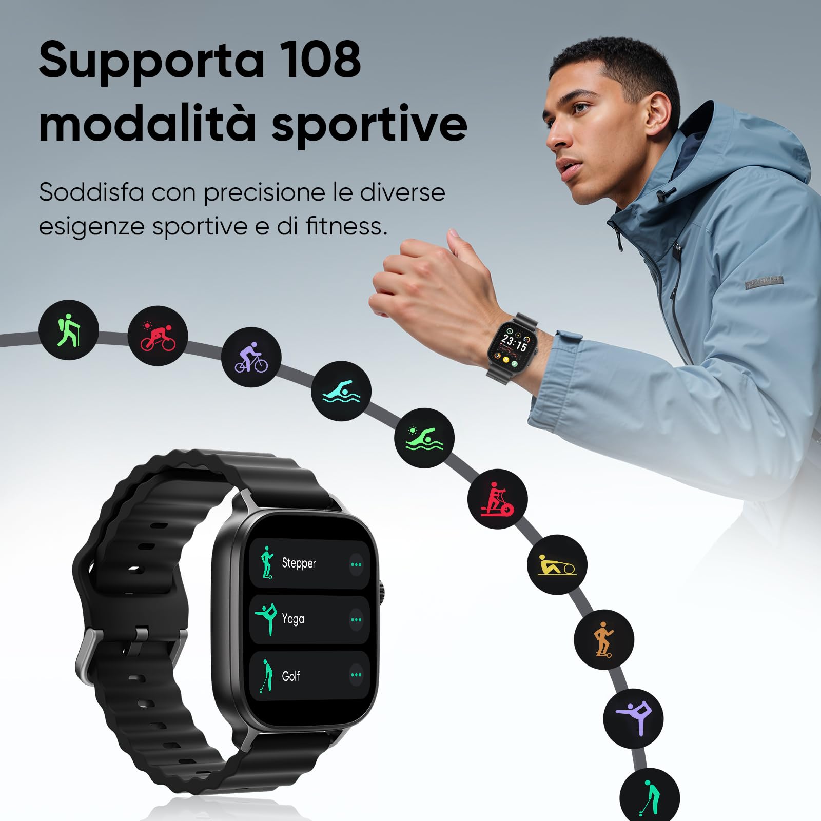 realme Watch 5 Smartwatch, AMOLED Touch 1,97'', GPS Indipendente, Accesso NFC, Chiamate Bluetooth, 108 Modalità Sport, Monitoraggio Ossigeno Sangue/Sonno, Impermeabile IP68, Batteria 16 Giorni, Nero
