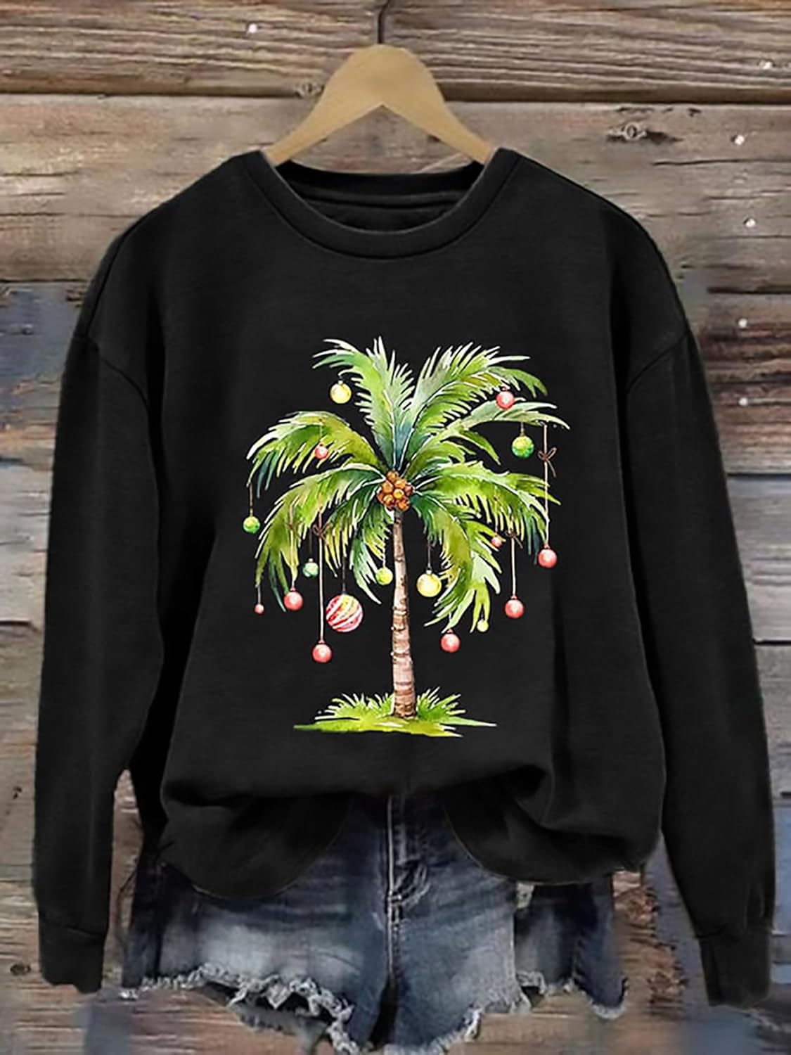LLHXRUI Christmas Palm Tree Sweatshirt for Women Funny Hawaiian Beach Tropical Xmas Pullover Long Sleeve Christmas Shirt Top - Image 7