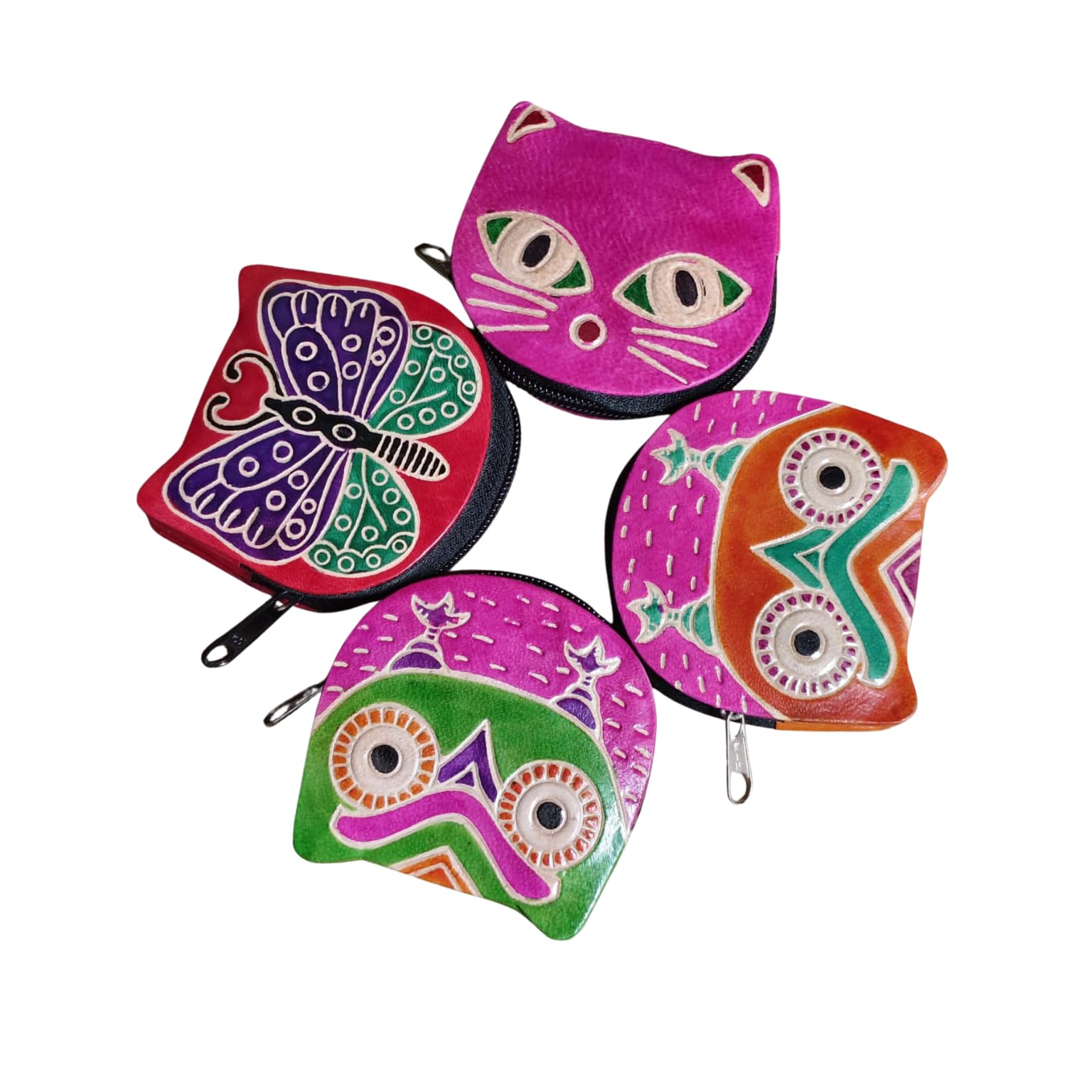 Genuine Shantiniketan Leather Assorted Animal Face Coin Purse (Pack of 4) (Owl_Mixed)-image-11
