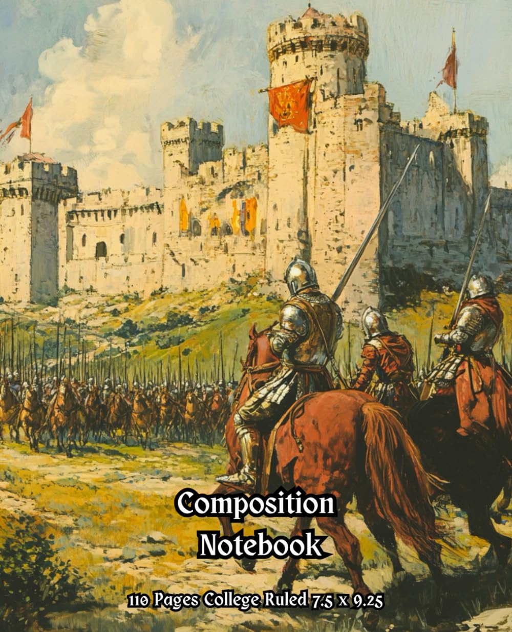 Vintage Medieval Ages Knights and Castle Cover Composition Notebook: Aesthetic Retro Style Cover with 110 Pages College Ruled for Home and Work , School, College, University