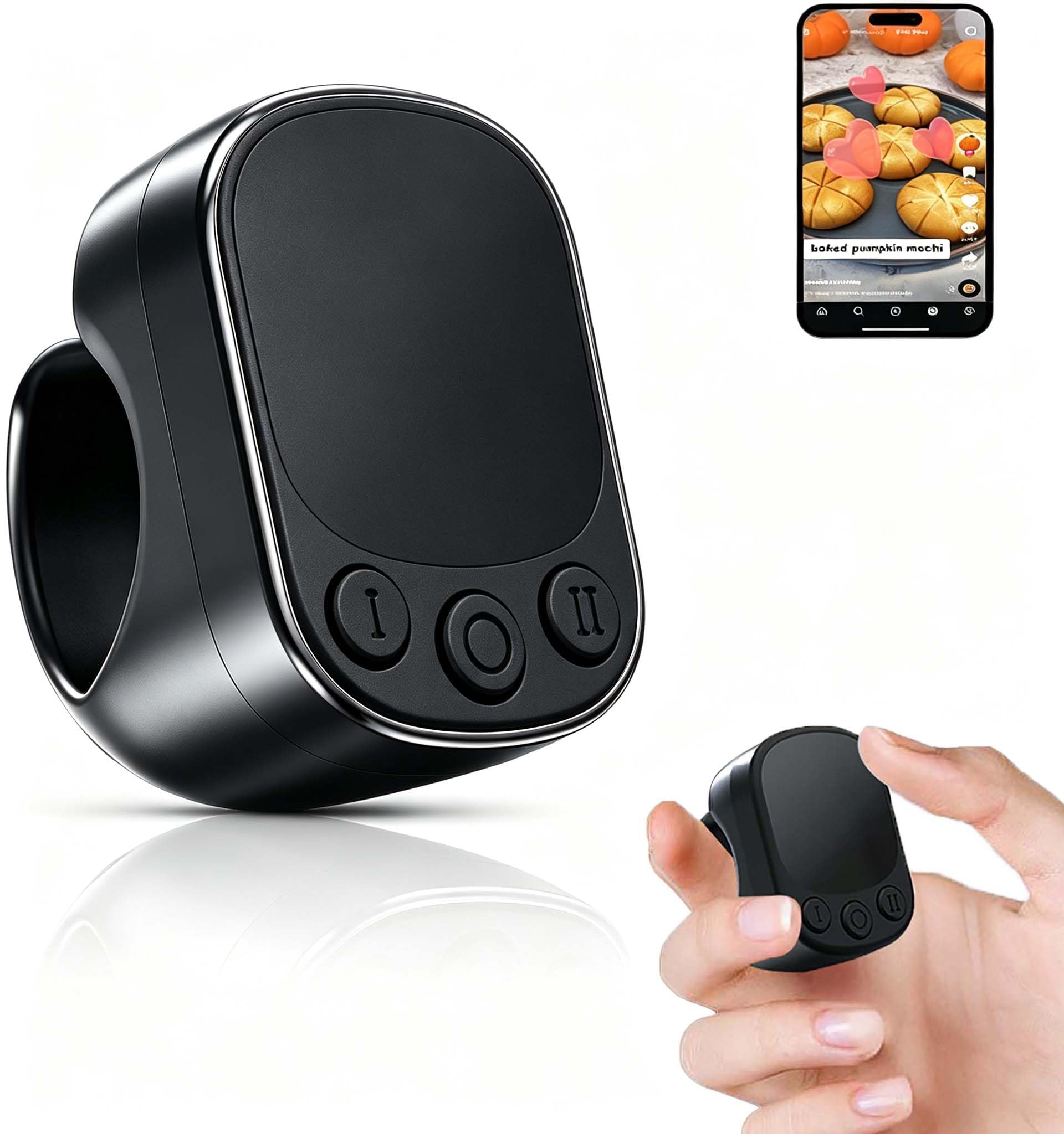 TikTok Anillo de desplazamiento Air Touch Bluetooth Ratón, recargable, ligero, 12,5 g, pantalla táctil inalámbrica para libro electrónico, cambio de página, cámara, disparador selfie, control remoto