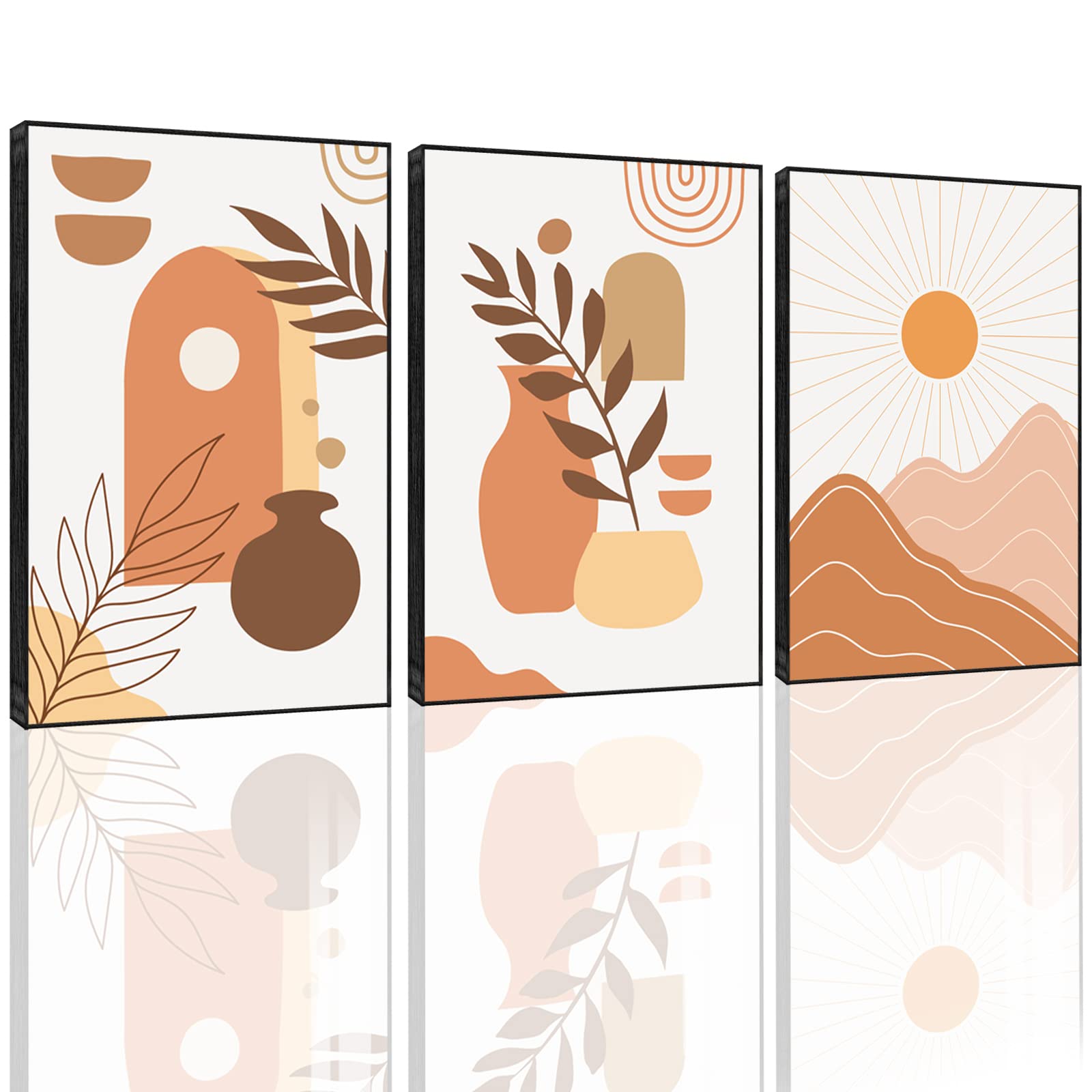 Boho Wall Art set of 3,Mid Century Modern Wall Decor Art Print,Boho Aluminum Frame Wall art for living room bedroom office,Minimalist home Decor Artwork wall Painting.